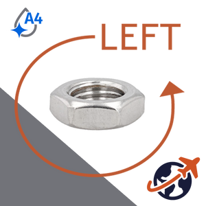 LEFT HAND Jam Nut Fine Thread,DIN 439LH,A4 Stainless Steel