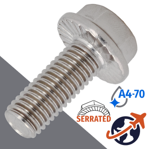 M6X1.0 Serrated Hex Head Flange Bolt - A4 Stainless DIN 6921 M6X1.0 Serrated Hex Head Flange Bolt - A4 Stainless DIN 6921