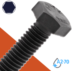 M5X0.8 Hex Bolt,Stainless A2-70 + Black Ox,DIN 931/933