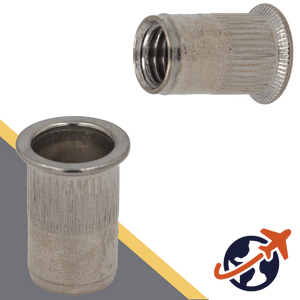 Rivet Nut Countersunk - A4 Stainless - Open End Knurled Wide Head 