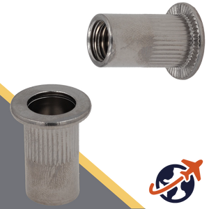 Flanged Head,A4 Stainless, OPEN End,Ribbed Rivet Insert Nut