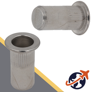 Flanged Head,A2 Stainless, CLOSED End,Ribbed Rivet Insert Nut