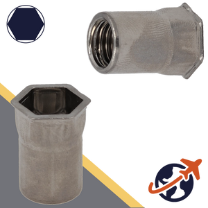 Rivet Nut Countersunk - A2 Stainless - Open End Semi-Hex Head 