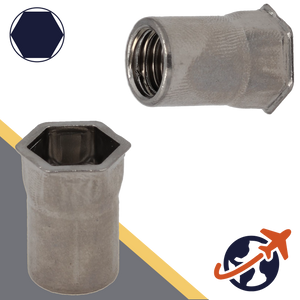 Rivet Nut Countersunk - A4 Stainless - Open End Semi-Hex Head 