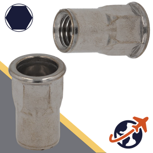 Flanged Hex Head,A2 Stainless, OPEN End,Semi-Hex Rivet Insert Nut