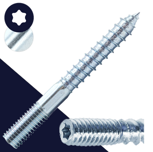 M12X1.75 Torx Hanger Bolt,Steel Zinc Plated,Machine + Wood Thread