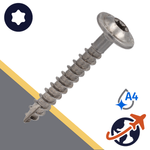 M5 A4 Stainless Torx, Button Head Flange, Wood Thread