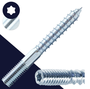 M10X1.5 Torx Hanger Bolt,Steel Zinc Plated,Machine + Wood Thread