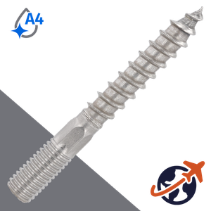 M10 Hanger Bolt,Machine + Wood Thread,A4 Stainless Steel