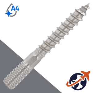 M10 Hanger Bolt,Machine + Wood Thread,A4 Stainless Steel