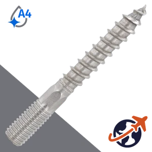 M10 Hanger Bolt,Machine + Wood Thread,A4 Stainless Steel