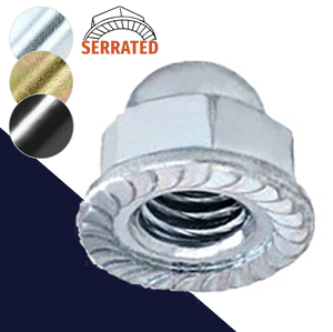 Flanged Acorn Nut,Stainless Steel,Serrated Flange
