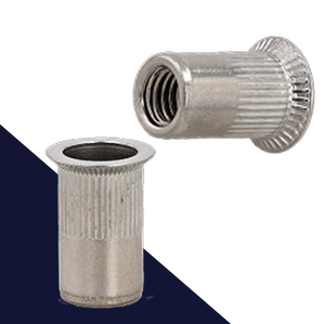 Rivet Nut Countersunk - A2 Stainless - Open End Knurled Wide Head 