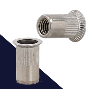 Countersunk, Wide Head,Ribbed Rivet Insert Nut,A2 Stainless, Open End