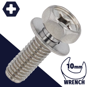 M6X1.0 Hex Phillips SEMS Stainless Steel, Flat Washer