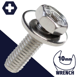 M6X1.0 Hex Phillips SEMS Screw Stainless, Fender Washer