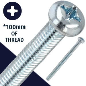 M6X1.0 Small Pan *100mm Thread,Steel Class 4.6 Zinc,JIS B1111 Furniture