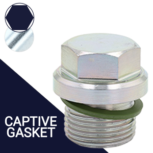 Steel Head Head Drain Plug with Captive Seal, Zinc Plated