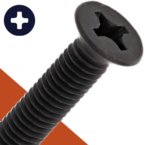 M6 Flat Head Phillips,Stainless + Black Oxide,DIN 965