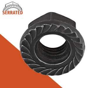 Serrated Flange Nut DIN 6923,Stainless + Black Oxide,Coarse Thread