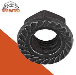 Serrated Flange Nut DIN 6923,Stainless + Black Oxide,Coarse Thread
