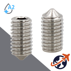 M10X1.5 Cone Point Set Screw,A2 Stainless Steel,ISO 4027 / DIN 914