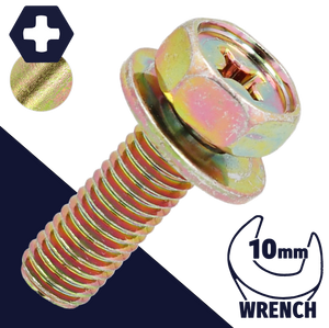 M6X1.0 Hex Phillips SEMS,Steel Yellow Zinc,Flat Washer