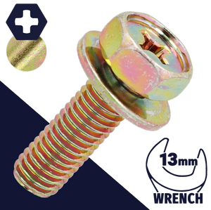 M8X1.25 Hex Phillips SEMS,Steel Yellow Zinc,Flat Washer