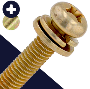 M6X1.0 Pan Phillips SEMS - Steel Yellow Zinc - Flat + Lock Washer