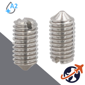 M2X0.4 Slotted Cone Point Set Screw - A2 Stainless DIN 553