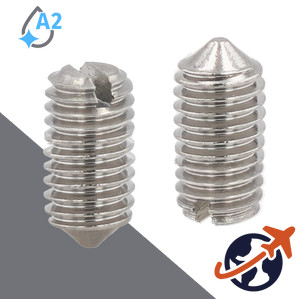 M6X1.0 Slotted Cone Point Set Screw - A2 Stainless DIN 553
