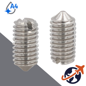 M3X0.5 Slotted Cone Point Set Screw - A4 Stainless DIN 553