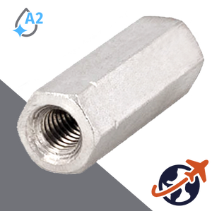 Hex Coupler Nut Extended Length - A2 Stainless Steel