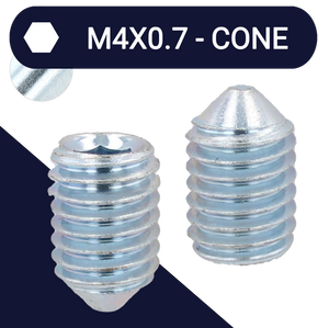 M4X0.7 Cone Point Set Screw - DIN 914 Zinc Plated