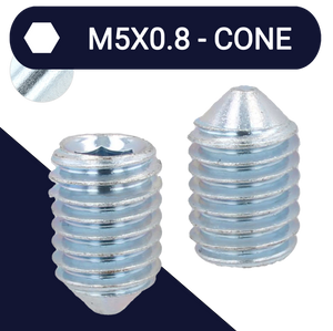 M5X0.8 Cone Point Set Screw - DIN 914 Zinc Plated