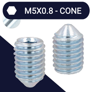 M5X0.8 Cone Point Set Screw - DIN 914 Zinc Plated