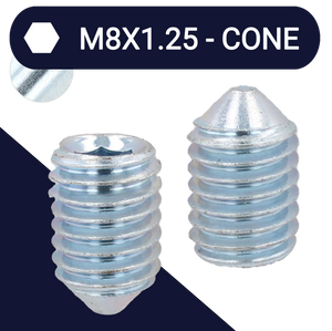 M8X1.25 Cone Point Set Screw - DIN 914 Zinc Plated