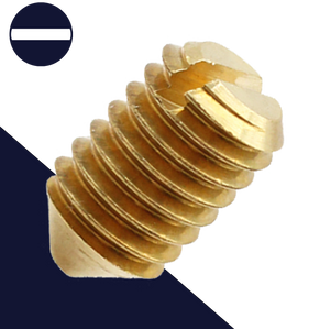 M6X1.0 Cone Point Grub Screw,DIN 553 / ISO 7434,Slotted Drive, Brass