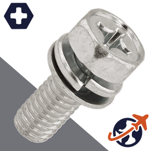 M6X1.0 Hex Phillips SEMS Screw + Flat/Lock Washer, A2 Stainless Steel