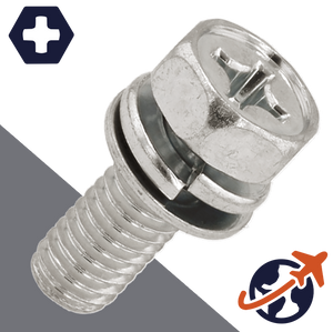 M8X1.25 Hex Phillips SEMS Screw + Flat/Lock Washer, A2 Stainless Steel