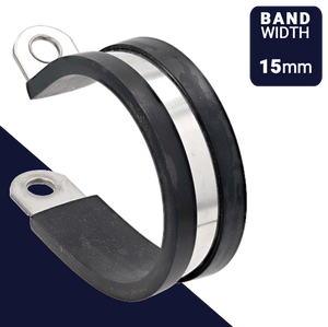 15mm Rubber Lined P Clamp,Cushioned Pipe Retaining,Stainless Steel + EPDM