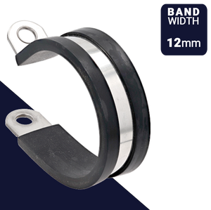 12mm Rubber Lined P Clamp,Cushioned Pipe Retaining,Stainless Steel + EPDM