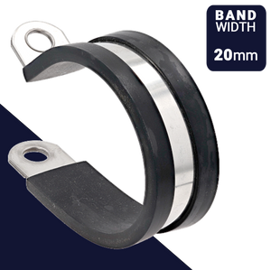 20mm Rubber Lined P Clamp,Cushioned Pipe Retaining,Stainless Steel + EPDM