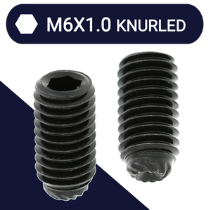 M6X1.0 Knurled Point Allen Set Screw - Steel 14H Black