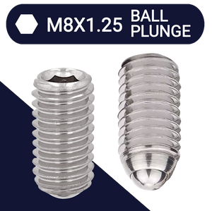 M8X1.25 Set Screw,Stainless Steel,Ball Plunge Point
