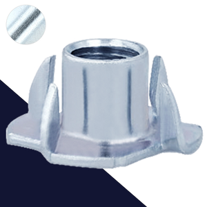 Tee Nut 4-Prong,Steel Zinc Plated,Common + Tall Barrel