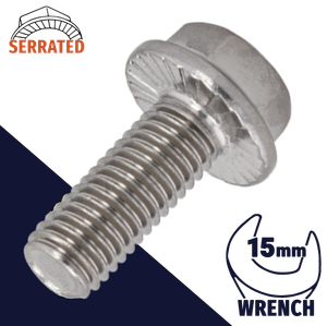 M10X1.5 Serrated Flange Bolt,A2-70 Stainless,DIN 6921 / 15mm Wrench