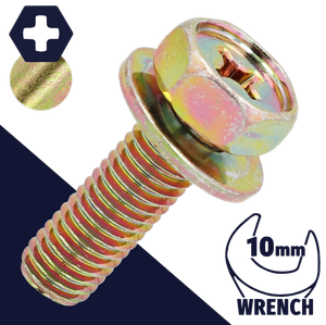 M6X1.0 Hex Phillips SEMS,Steel Yellow Zinc,Flat Washer