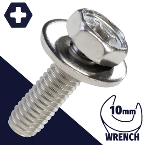 M6X1.0 Hex Phillips SEMS,Stainless Steel,Fender Washer