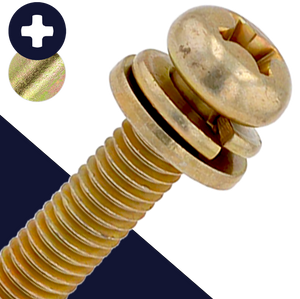 M6X1.0 Pan Phillips SEMS - Steel Yellow Zinc - Flat + Lock Washer